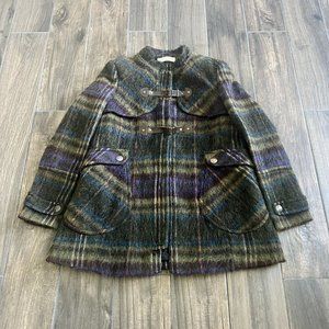 Whistles Wool  Plaid coat green purple blue buckles size 8